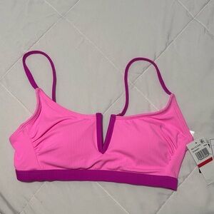 Women's Pink Ribbed Swim Top with Contrast Trim
